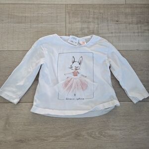 Zara White Long Sleeve Kids Tee with Ballet Bunny